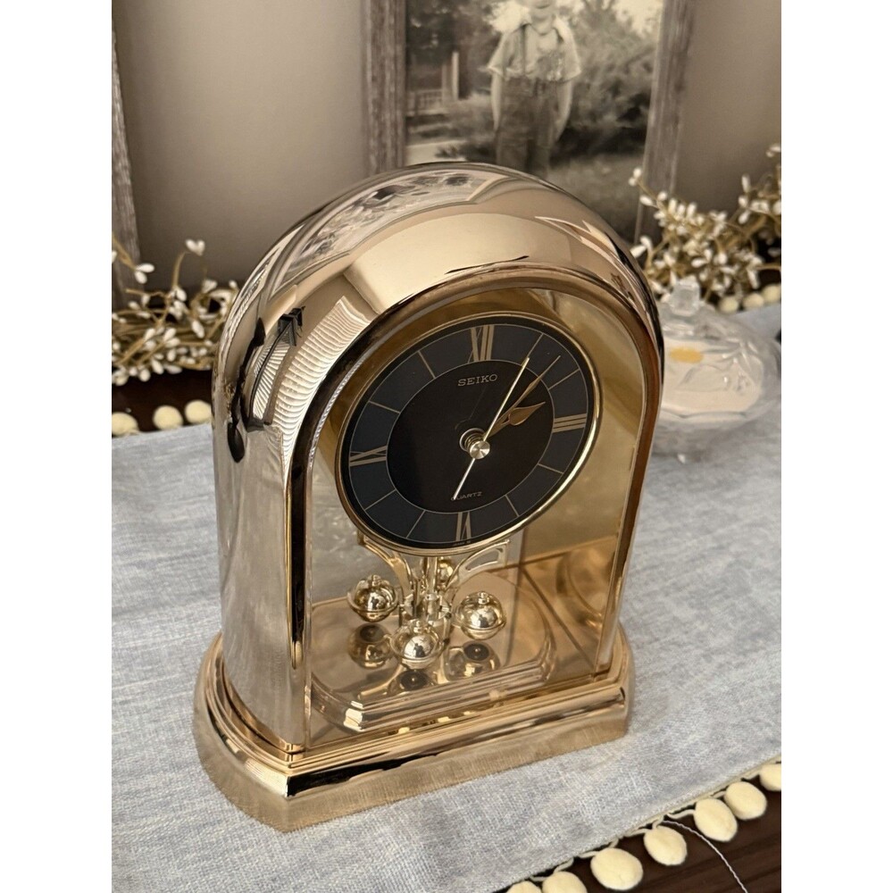 Seiko Rotating Pendulum Gold Mantle Clock Japan QQZ189G  Tested Works Clean - Picture 4 of 9